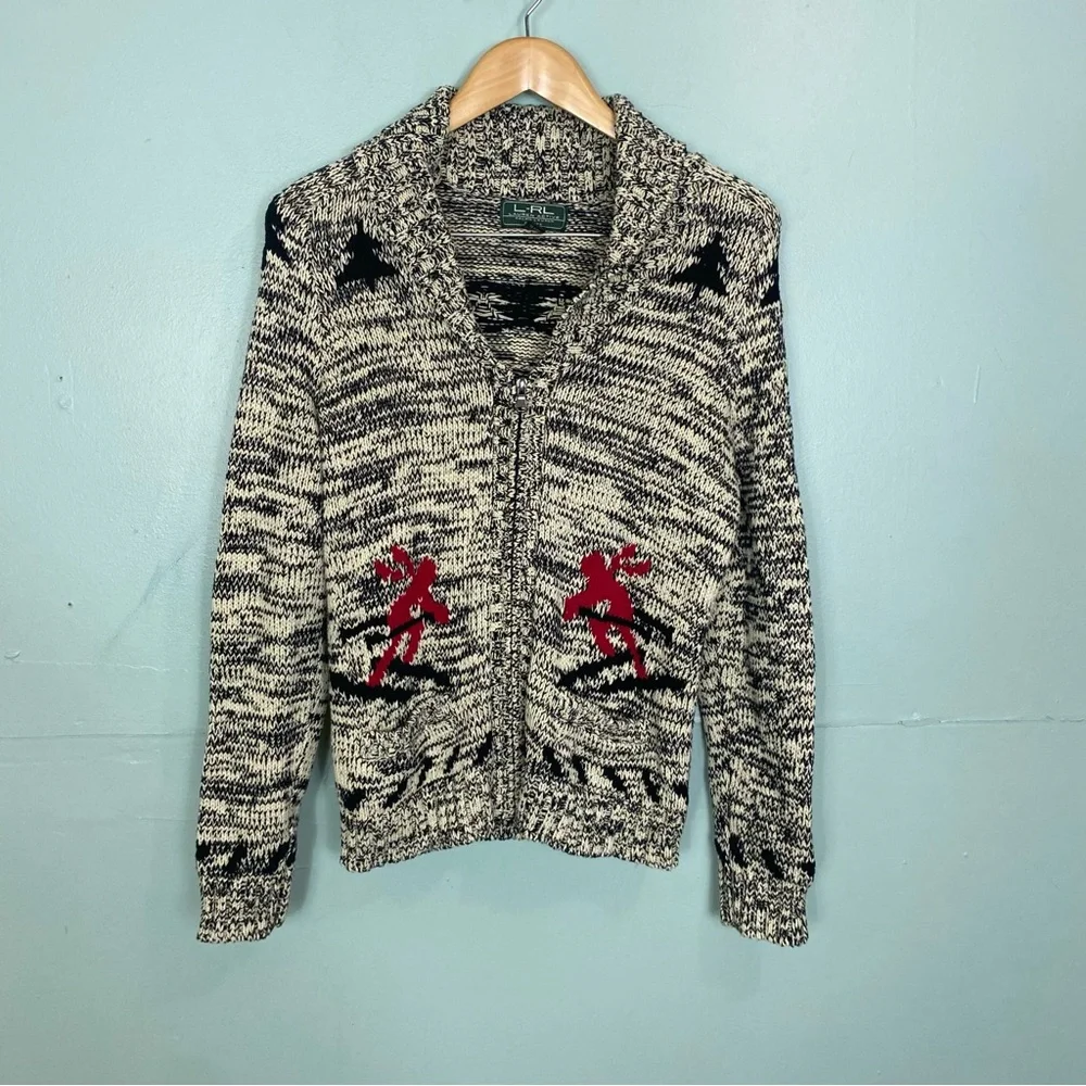 Lauren Ralph‎ Lauren Knit Zip Up Sweater Skier Size Petite Large PL